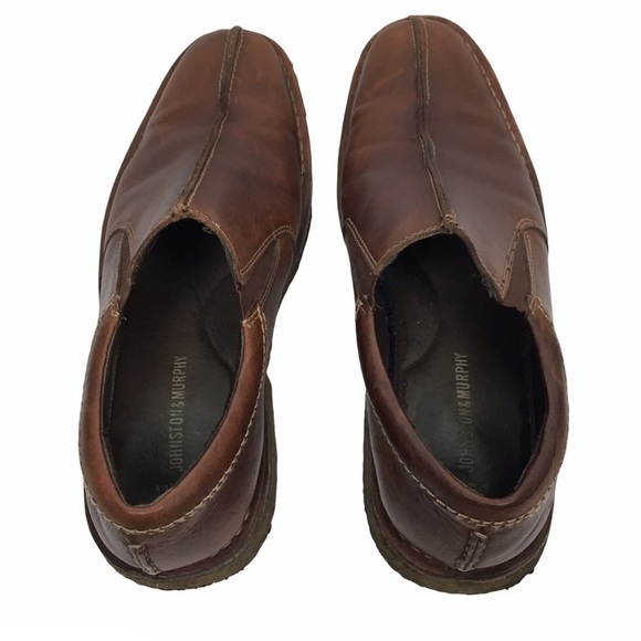 JOHNSTON & MURPHY Loafers Brown Leather Slip On Sheepskin Crepe Sole Size 12M - Picture 4 of 13